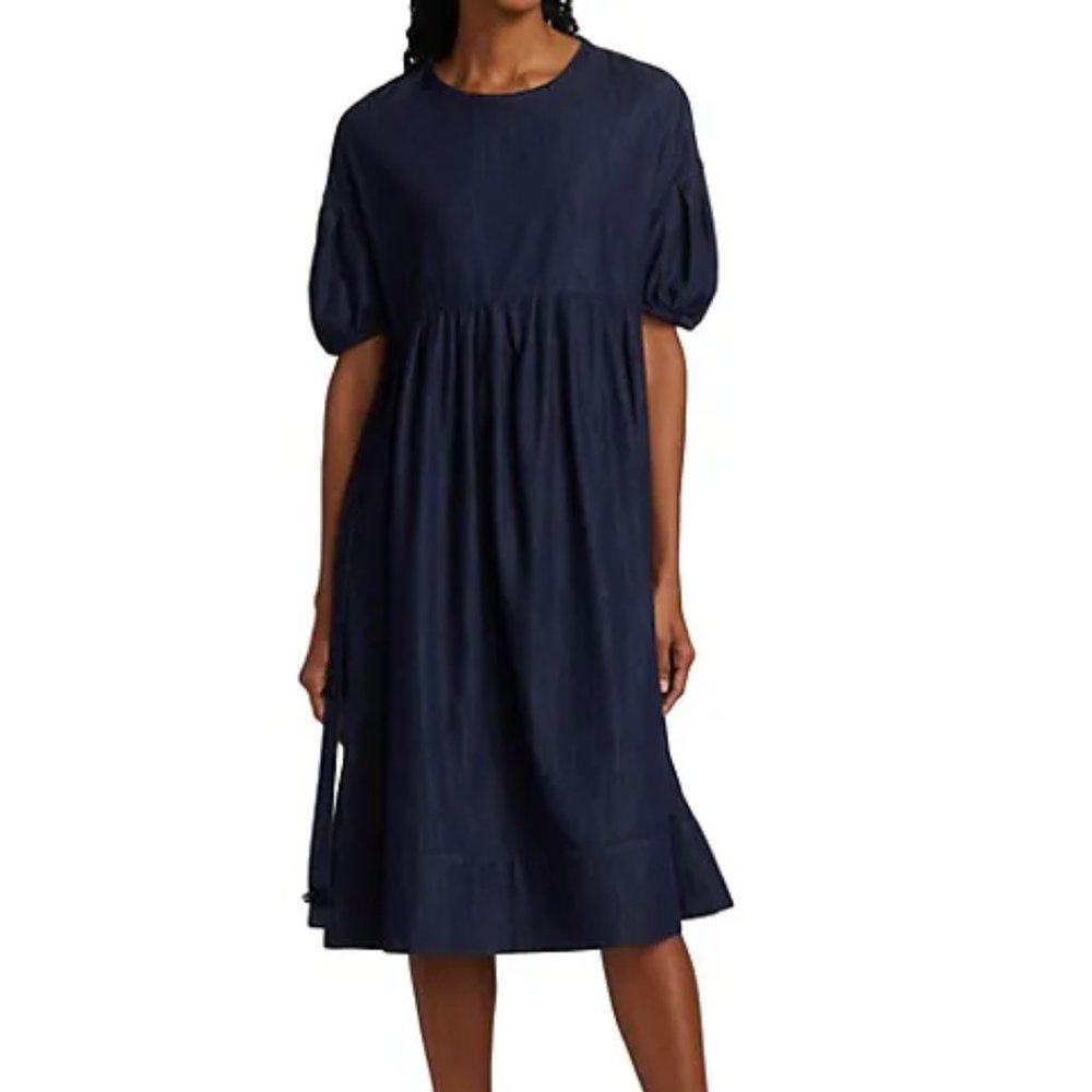 $595 Max Mara Puff-Sleeve Denim Dress Sz 14